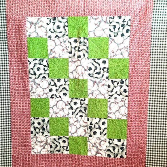 Project Linus Handmade Patchwork Sports Soccer Baseball Quilt Blanket 41" X 49" - Picture 2 of 7